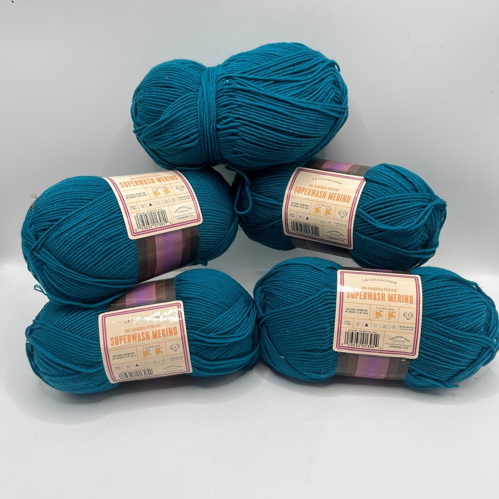 Lion Brand LB Collection Superwash Merino Yarn Teal 178 Lot of 5 Skeins 1530yd